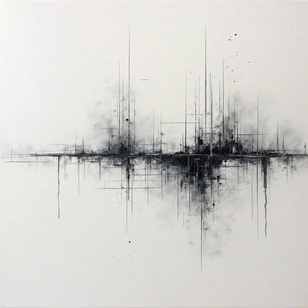 Composição abstrata linear que sugere elementos dispersos em um mesmo campo.